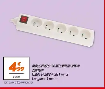 Netto ZENITECH Bloc 5 prises 16A avec interrupteur offre