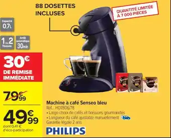 Carrefour PHILIPS Machine à café Senseo bleu offre
