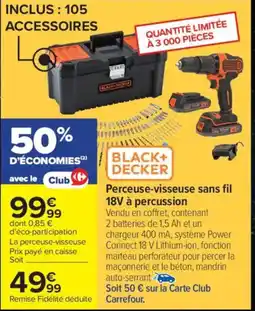 Carrefour BLACK+ DECKER Perceuse-visseuse sans fil 18V à percussion offre