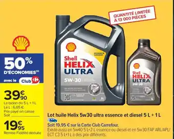 Carrefour Lot huile Helix 5w30 ultra essence et diesel offre