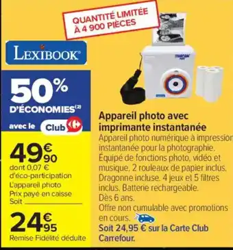 Carrefour Appareil photo avec imprimante instantanée offre