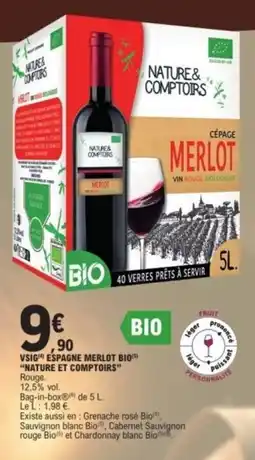 E.Leclerc Vsig espagne merlot bio(5) "nature et comptoirs" offre