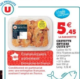 Super U Crevette Entiere Cuite U offre