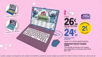 E.Leclerc Ordinateur educatif bilingue stitch offre