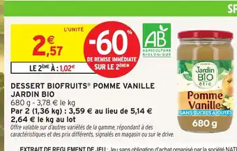 Intermarché Hyper JARDIN BIO Dessert biofruits pomme vanille offre