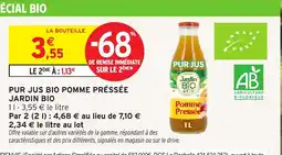 Intermarché Hyper JARDIN BIO Pur jus bio pomme préssée offre