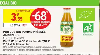 Intermarché Hyper JARDIN BIO Pur jus bio pomme préssée offre