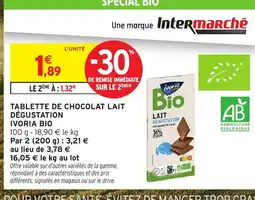 Intermarché Hyper IVORIA BIO Tablette de chocolat lait dégustation offre