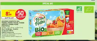 Intermarché Hyper POM'POTES Gourdes compotes bio pomme, pomme fraise, pomme abricot, pomme poire offre