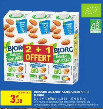Intermarché Hyper BJORG Boisson amande sans sucres bio offre
