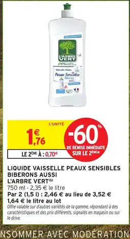 Intermarché Hyper L'ARBRE VERT Liquide vaisselle peaux sensibles biberons aussi offre
