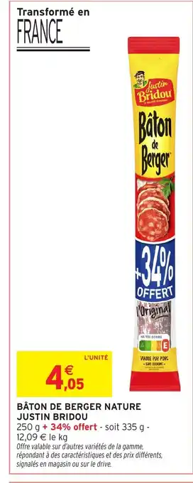 Intermarché Hyper JUSTIN BRIDOU Bâton de berger nature offre