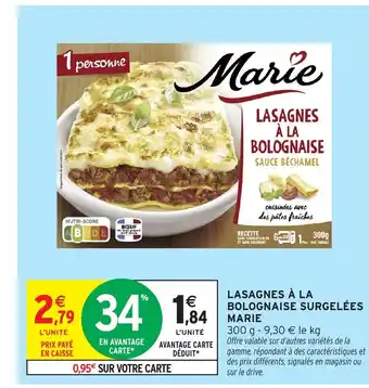 Intermarché Hyper MARIE Lasagnes à la bolognaise surgelées offre