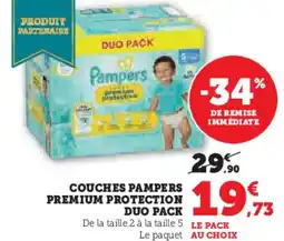 Super U Couches pampers premium protection duo pack offre