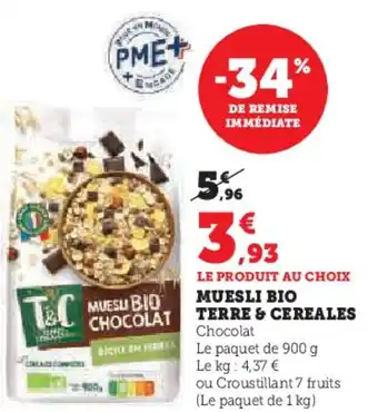 Super U Muesli bio terre & cereales offre