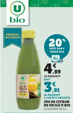 Super U Jus de citron de sicile u bio offre