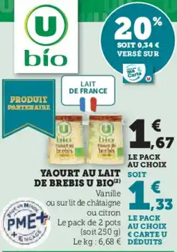 Super U Yaourt au lait soit de brebis u bio offre