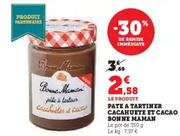 Super U Pate a tartiner cacahuete et cacao bonne maman\ offre