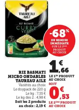 Super U Riz basmati micro ondables taureau aile offre