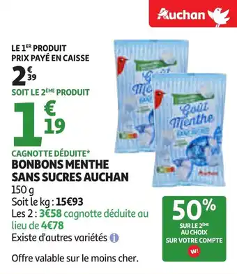 Auchan Bonbons menthe sans sucres auchan offre