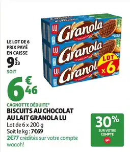 Auchan Biscuits au chocolat au lait granola lu offre