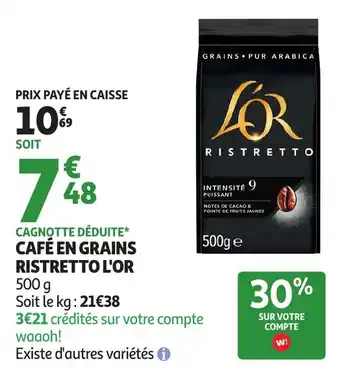 Auchan Café en grains ristretto l'or offre