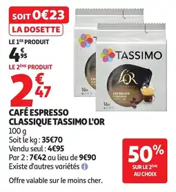 Auchan Café espresso classique tassimo l'or offre