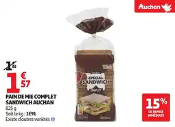 Auchan Pain de mie complet sandwich auchan offre