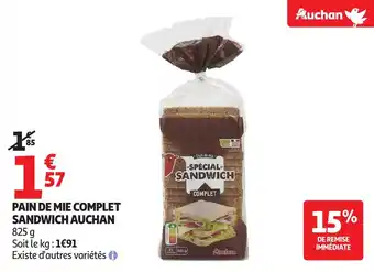 Auchan Pain de mie complet sandwich auchan offre