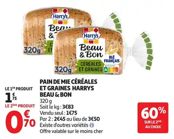 Auchan Pain de mie céréales et graines harrys beau & bon offre