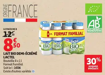 Auchan Lait bio demi-écrémé lactel offre