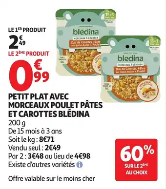 Auchan Petit plat avec morceaux poulet pâtes et carottes blédina offre