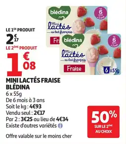 Auchan Mini lactés fraise blédina offre