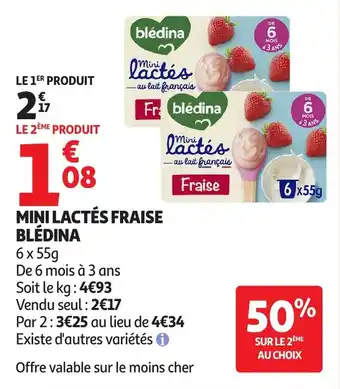 Auchan Mini lactés fraise blédina offre
