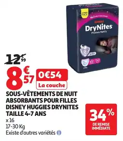 Auchan Sous-vêtements de nuit absorbants pour filles disney huggies drynites taille 4-7 ans offre