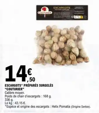 E.Leclerc ESCARGOTS* PRÉPARÉS SURGELÉS “COUTURIER” offre