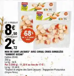 E.Leclerc NOIX DE SAINT-JACQUES* AVEC CORAIL CRUES SURGELÉES “GIMBERT OCÉAN” offre