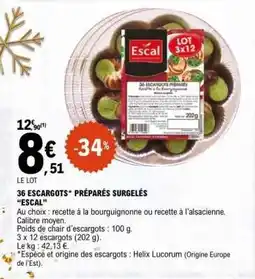 E.Leclerc 36 escargots préparés surgelés ESCAL offre