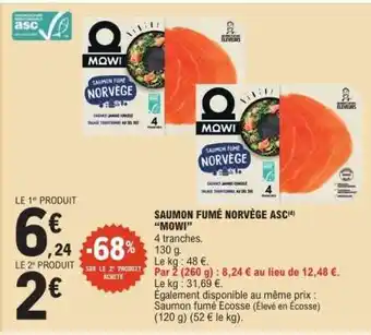 E.Leclerc SAUMON FUMÉ NORVÈGE ASC 'MOWI' offre