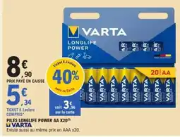 E.Leclerc PILES LONGLIFE POWER AA X20 offre