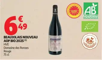 Auchan Supermarché Beaujolais nouveau aop bio 2025 offre