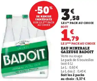 Super U Eau minerale gazeuse badoit offre