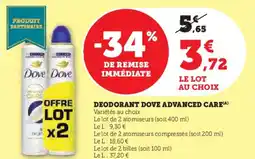 Super U Deodorant dove advanced care offre