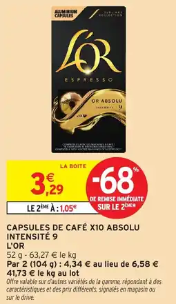 Intermarché Hyper Capsules de café x10 absolu intensité 9 l'or offre