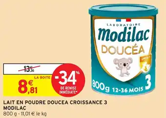 Intermarché Hyper Lait en poudre doucea croissance 3 modilac offre