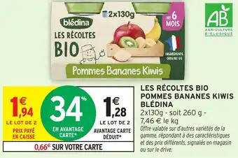 Intermarché Hyper Les récoltes bio pommes bananes kiwis blédina offre