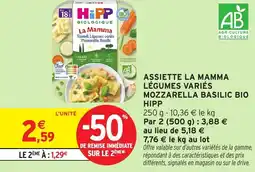 Intermarché Hyper Assiette la mamma légumes variés mozzarella basilic bio hipp offre