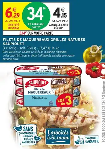 Intermarché Hyper Filets de maquereaux grillés natures saupiquet offre