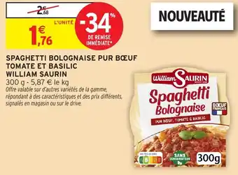 Intermarché Hyper Spaghetti bolognaise pur boeuf tomate et basilic william saurin offre