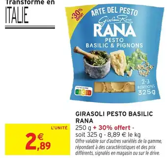 Intermarché Hyper Girasoli pesto basilic rana offre